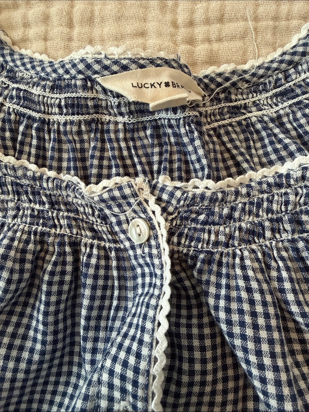 Lucky Brand Blue Gingham Peasant Top - Picture 3 of 5